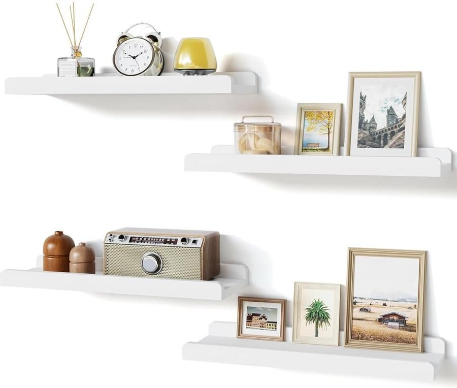 Wandrek Zwevende planken Set van 4 Wit Hout 40 cm