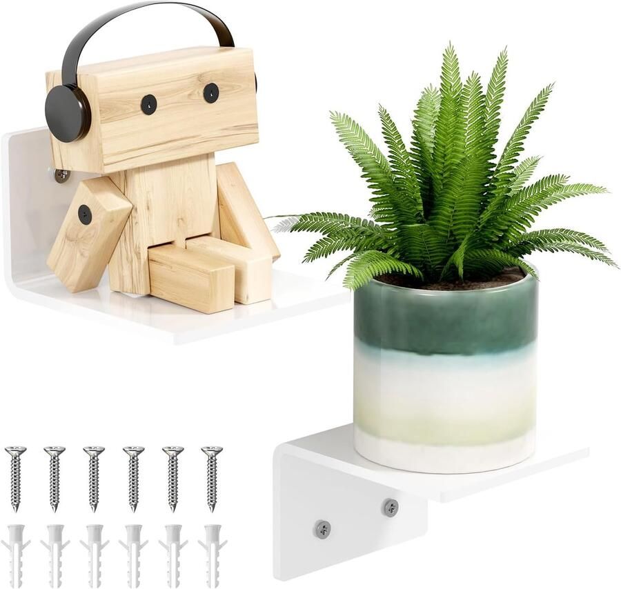 Wandrek Zwevende Planken voor Muren Set van 2 Wit 10 cm