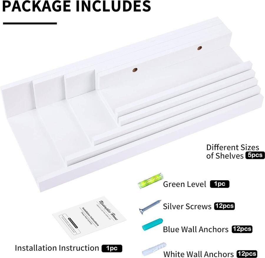 Wandrek zwevende spijkers set van 5 wandplanken kinderkamer fotolijst verschillende maten plank voor woonkamer badkamer keuken slaapkamer wandplank wit