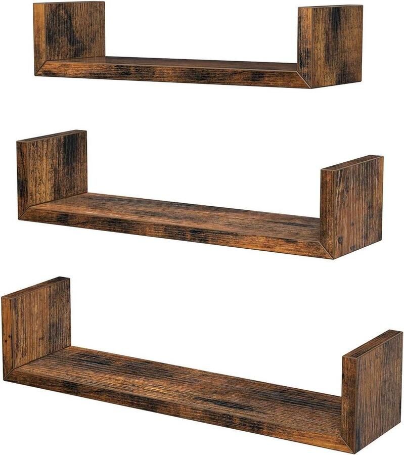 Wandrekken in U-vorm set van 3 zwevende planken in vintage-stijl wandmontage voor decoraties woonkamer slaapkamer en kantoor vintage bruin LWS034X01 0194343103792
