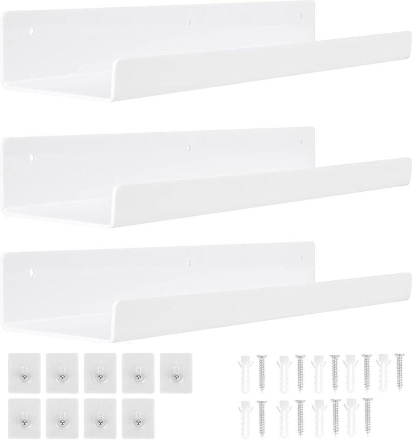 Wandrekken zonder boren 3 stuks zelfklevend vloerplankje voor badkamer slaapkamer keuken en woonkamer Modern kubusdesign in wit