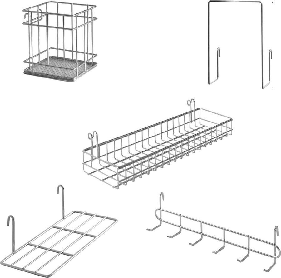 Wandrooster en accessoires set veelzijdig en stijlvol 5-delige set lichtzilver