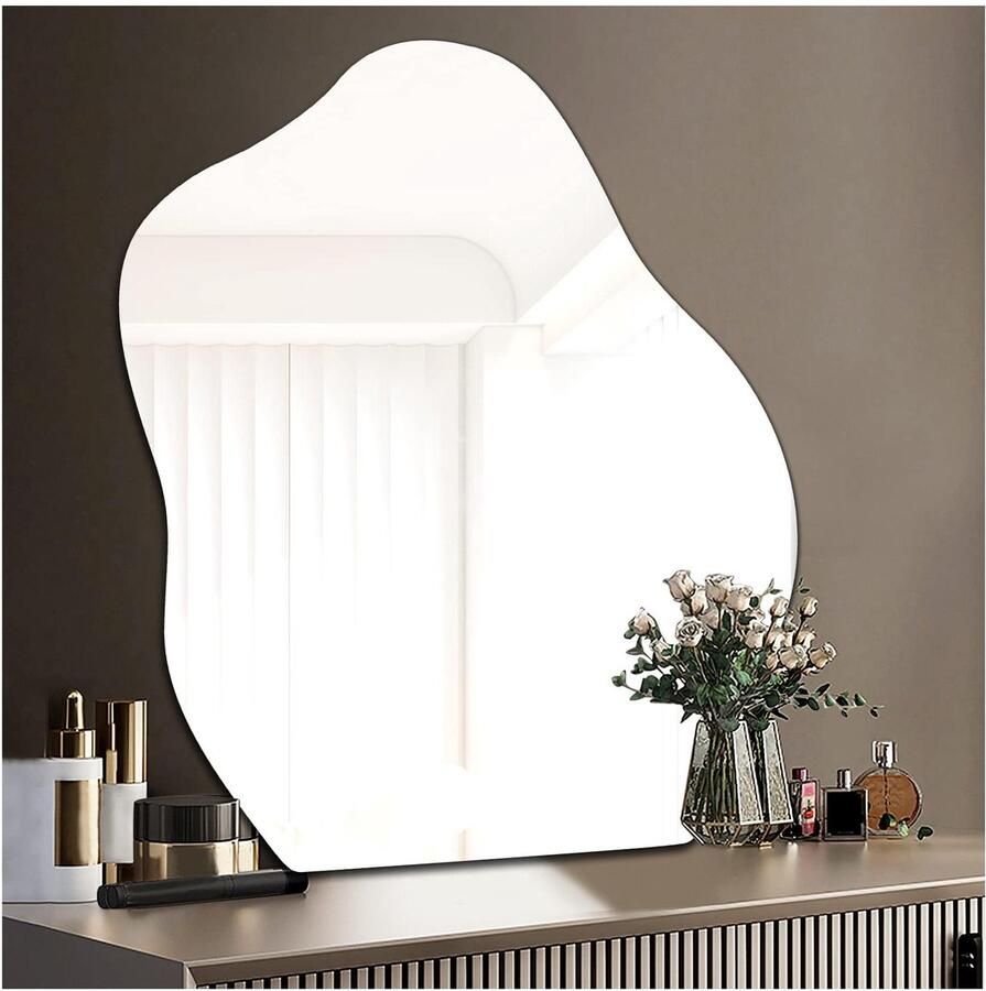 Wandspiegel – Zelfklevend asymmetrisch zonder frame – Badkamer slaapkamer kaptafel – Fijn geslepen 38 x 47 8