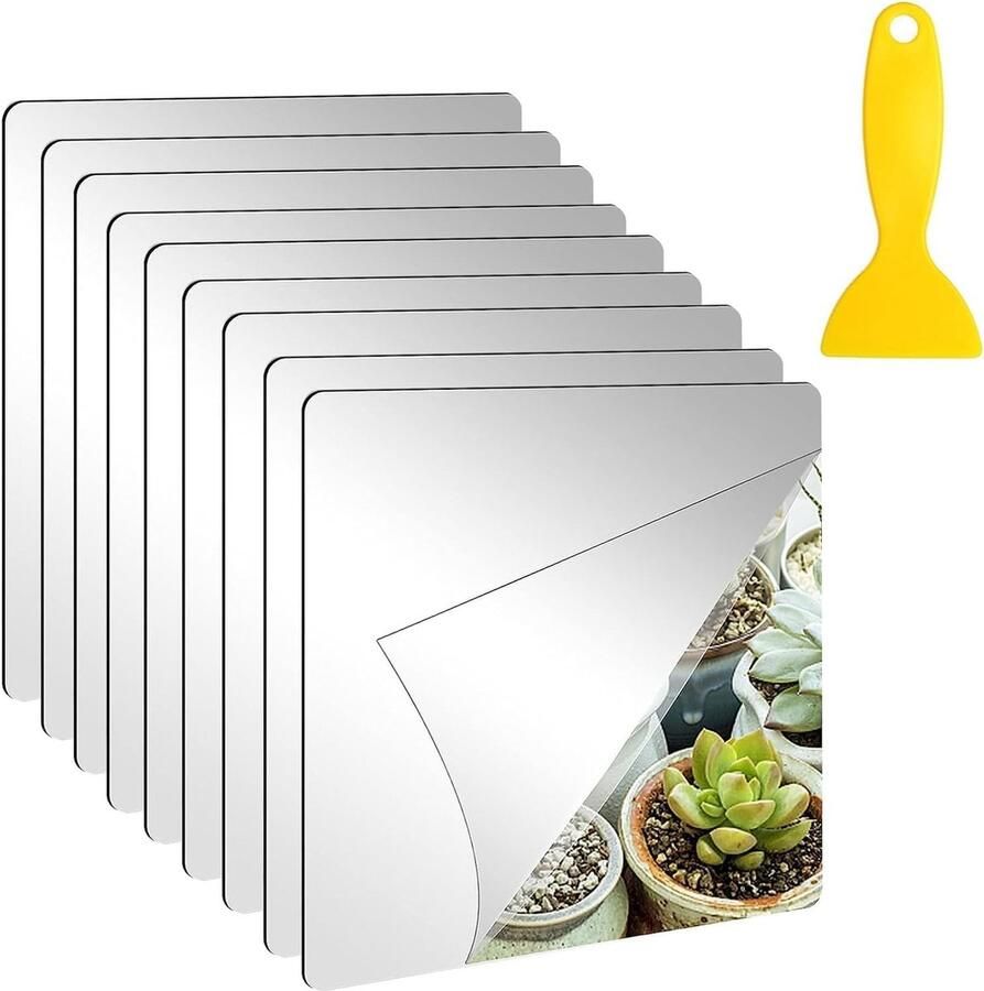 Wandspiegel zonder lijst 15 x 15 cm zelfklevend geen spiegelglas flexibele wandtegels van acryl wandtegels kleverige spiegel voor kledingkast in de sportschool (9 stuks)