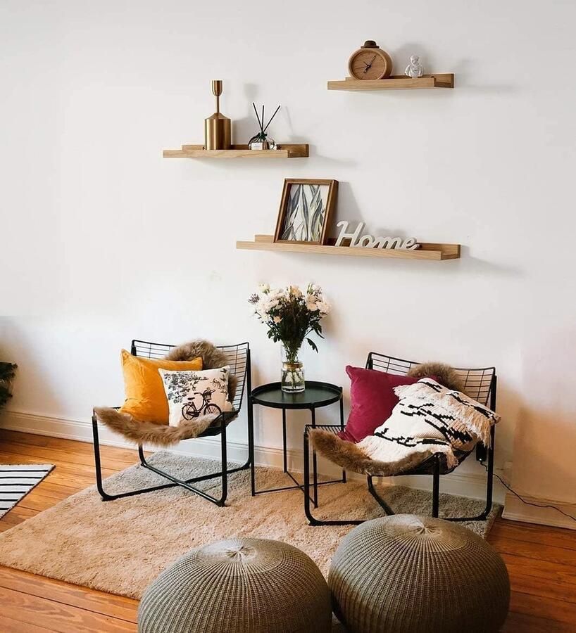 Wandstelling hout zwevende plank rond wandplank decoratieve plantenrek voordeelset van 3 wit Ã¸15 cm