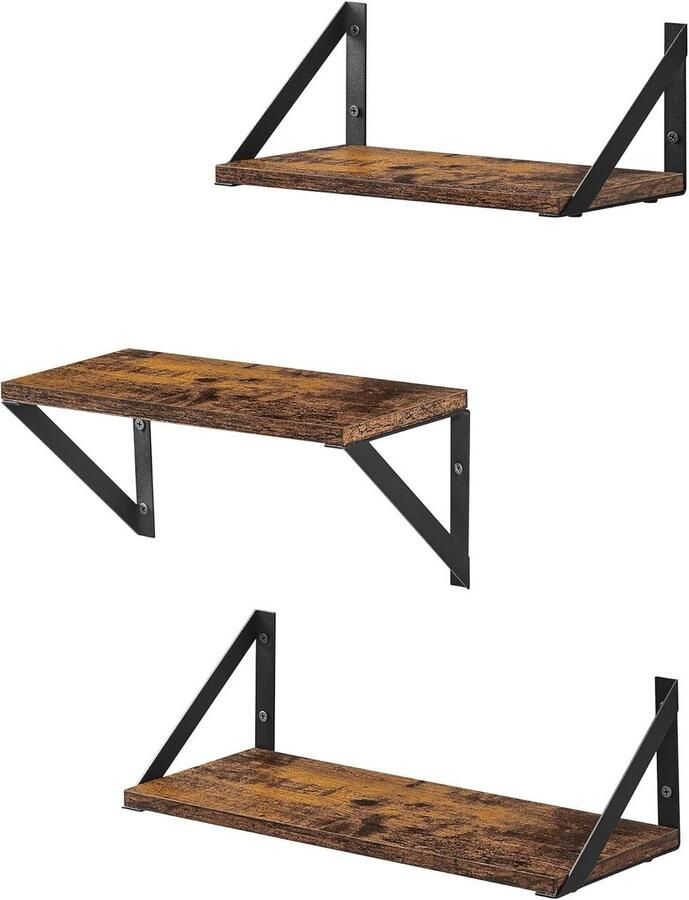 Wandstelling hout zwevende plank wandplank achthoekig wandplank klein planken wandplanken -stijlvol en decoratief plantenrek houten rek wandplank hangplank voordeelset van 3 bruin (diameter Ã¸15 cm)