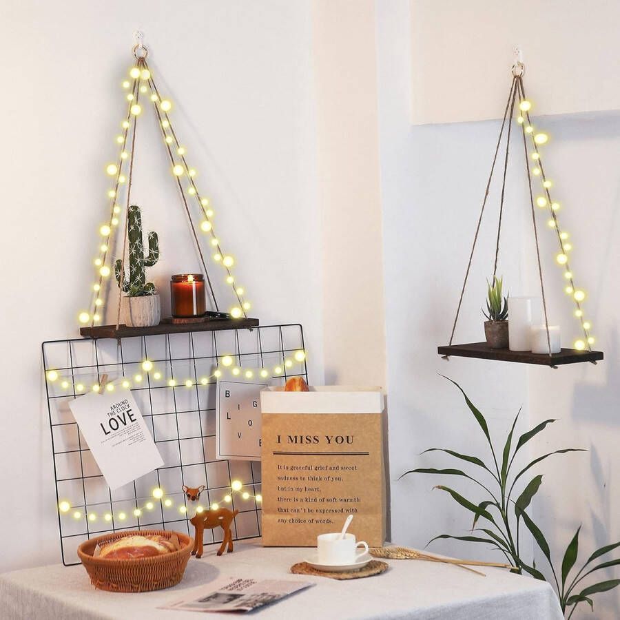 Wandstelling houten plank 3 stuks wanddecoratie boho-decoratie hangende houten plank zwevende plank houten zwevende plank macramé plank voor woonkamer slaapkamer muur boho