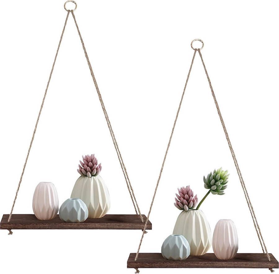 Wandstelling houten plank 3 stuks wanddecoratie boho-decoratie hangende houten plank zwevende plank houten zwevende plank macramé plank voor woonkamer slaapkamer muur boho