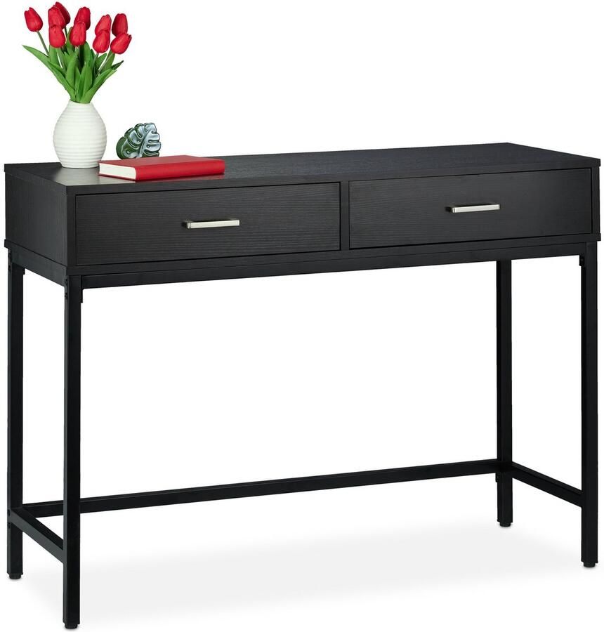 Relaxdays sidetable met lades wandtafel spaanplaat HxBxD: ca. 81 x 110 x 42 cm zwart