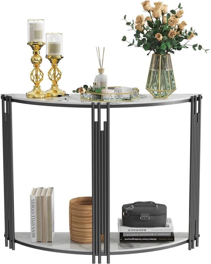 Cleo Wandtafel Haltafel Wandtafel sidetable Marmer Anti-kras oppervlak Halfmaan glanzend wit + zwart 100x78cm