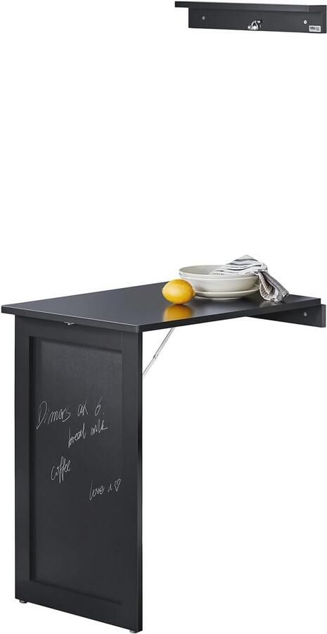 Wandtafel met schoolbord en klapfunctie Ruimtebesparende eettafel in zwart