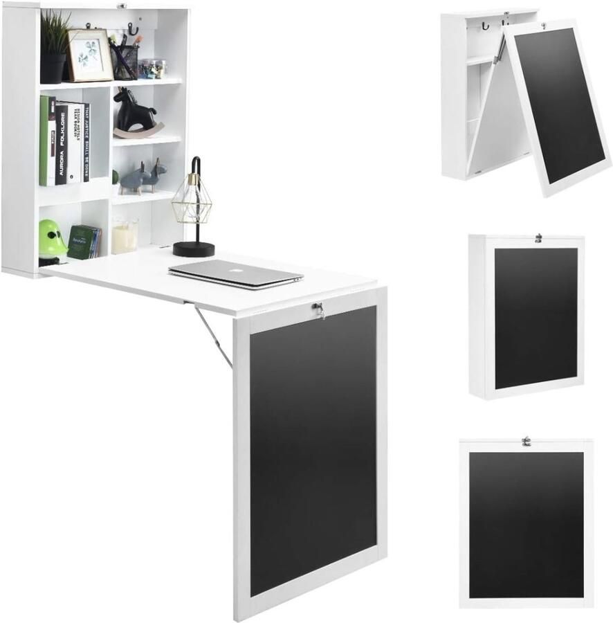 Wandtafel opvouwbare houten tafel met krijtbord laptoptafel voor aan de muur eettafel bartafel keukentafel voor kantoor keuken woonkamer (wit)