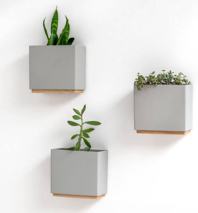 Wandvazen moderne hangende bloempotten voor aan de muur 3-delige overpotset van hoogwaardig hars voor kamerplanten kunstplanten bloemen enz. grijs