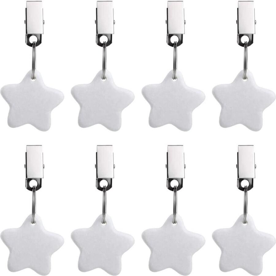 WANGCL 8 stuks tafelkleedgewichten stervormige gewichten tafelkleed buiten met roestvrijstalen clip voor familiefeest bruiloft picknick wit