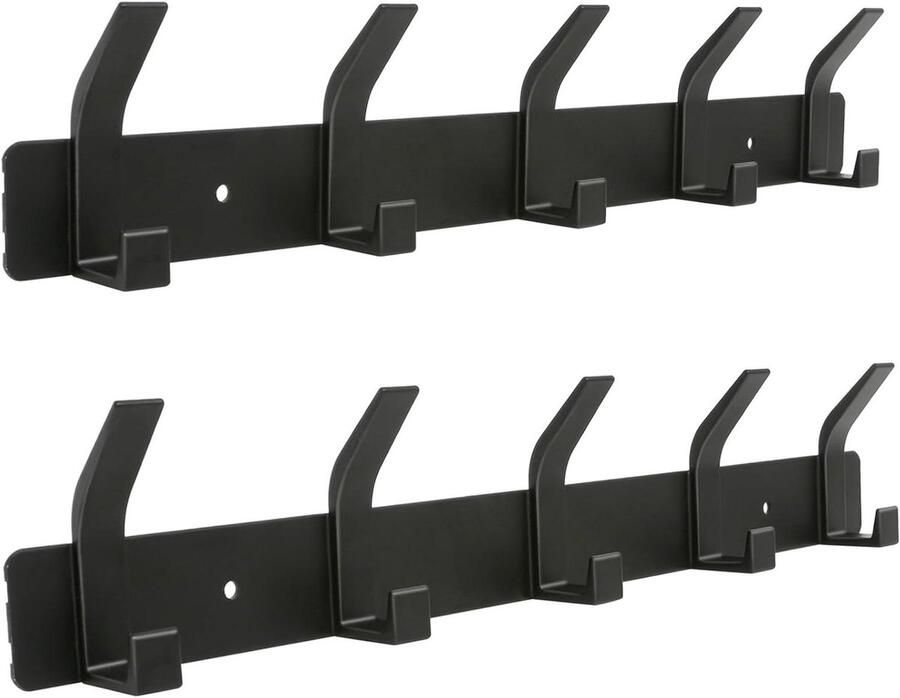Wardrobe Hooks Aluminium with 5 Hooks No Drilling Black 2 Pieces