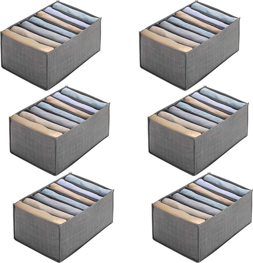 Wardrobe Organiser 7 Compartments Foldable Clothes Organiser Large Clothing Storage Box T-Shirts Trousers Underwear 6 Pieces