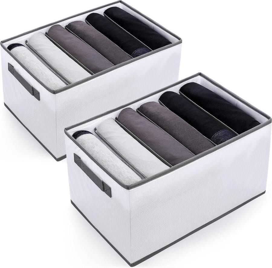 Wardrobe Storage System 6 Grid Storage Boxes Drawer Organiser Foldable Trouser Storage Clothes Organiser voor broeken truien jeans T-shirts Grijs