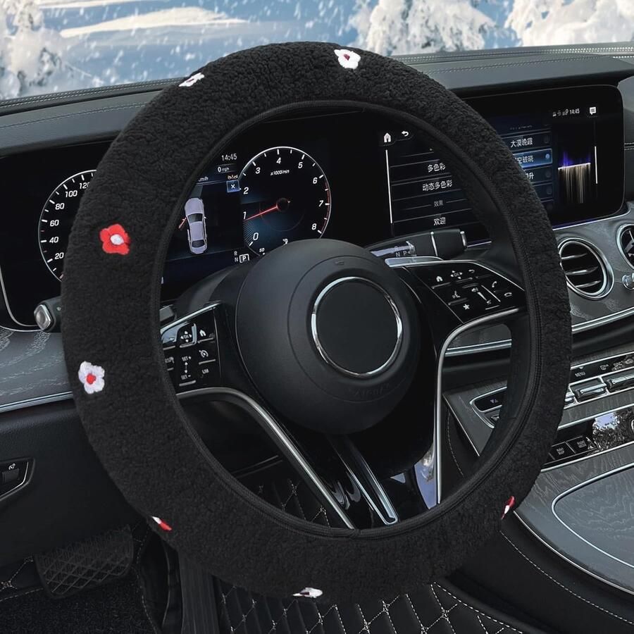 Warme en schattige pluche stuurhoes voor auto Antislip en universeel voor 37-38 cm