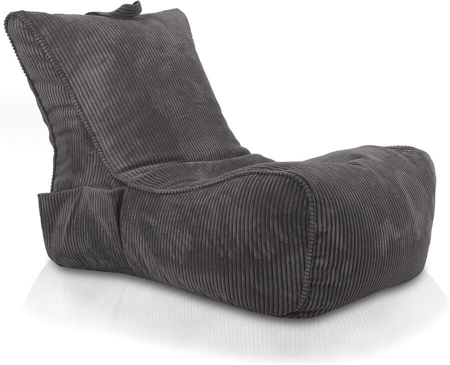Warme fluwelen poef met zak en handvat Comfortabele chaise longue voor binnen Duurzame corduroy zitzak 80x60cm Donkergrijs
