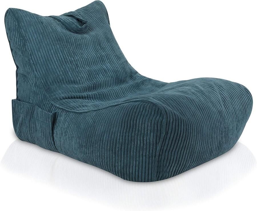 Warme Fluwelen Poef met Zak en Handvat Comfortabele Chaise Longue voor Binnen Zitzak van Corduroy 80x60cm in Avio Blauw