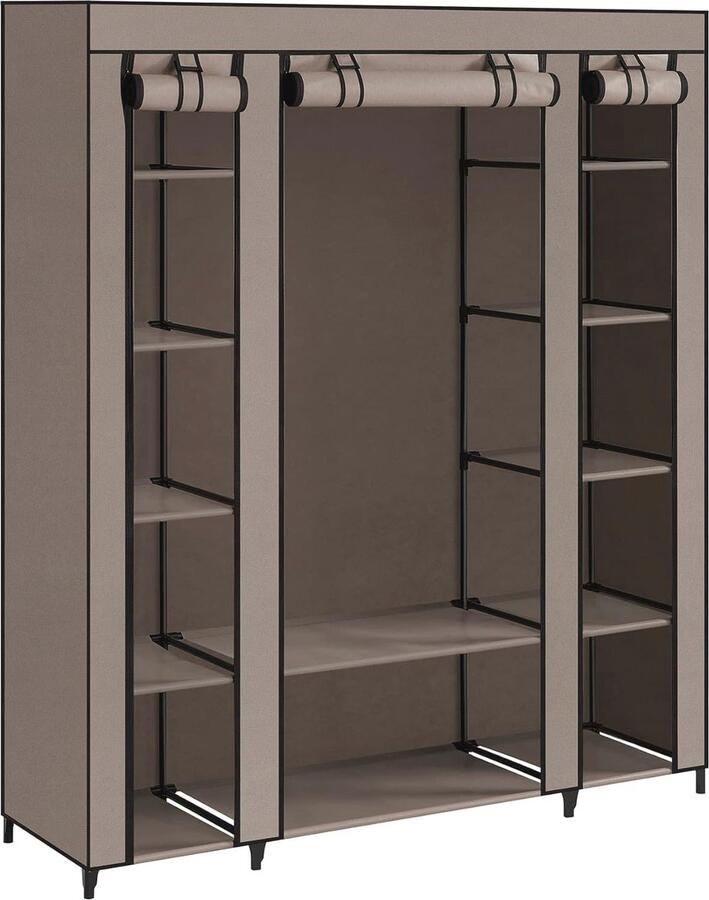 Draagbare Stoffen Kledingkast Kledingrek met 12 Vakken en Afdekking 45 x 150 x 175 cm