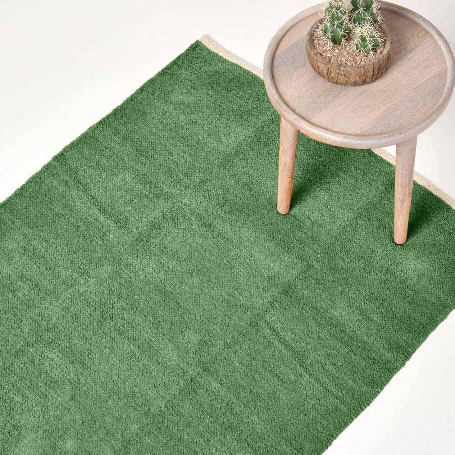 Wasbaar Chenille Vloerkleed Bedkleed 45 x 70 cm Handgeweven 100% Katoen Groen Donker Olijf