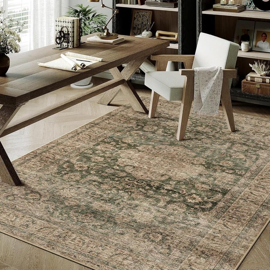 Wasbaar groen vintage tapijt woonkamer 120x170cm Retro tapijten voor woonkamer Zacht antislip groot tapijt kortpolig slaapkamertapijt woonkamer slaapkamer eetkamer tapijten kantoor