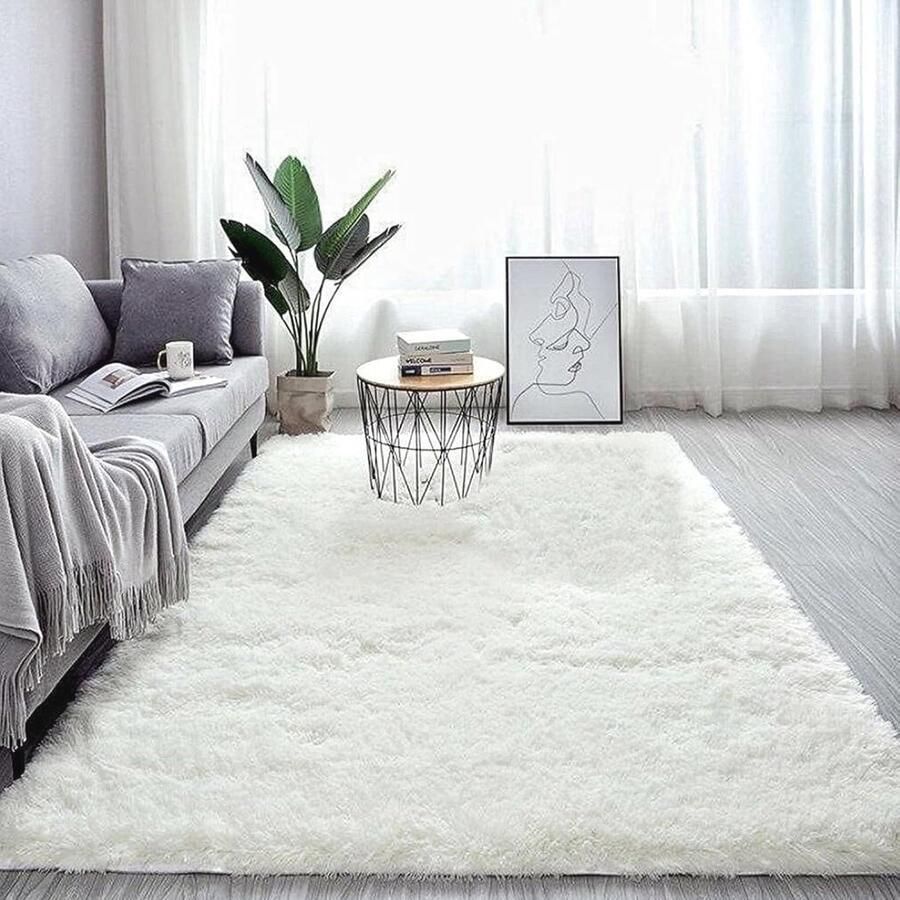 Wasbaar Hoogpolig Vloerkleed 120 x 180 cm Pluizig Antislip Shaggy Tapijt voor Woonkamer en Slaapkamer