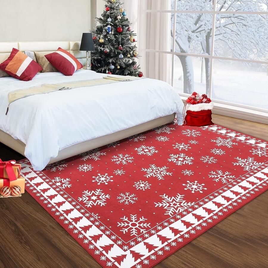 Wasbaar kersttapijt sneeuwvlok decoratie 1 stuk 120x170 cm fluweel
