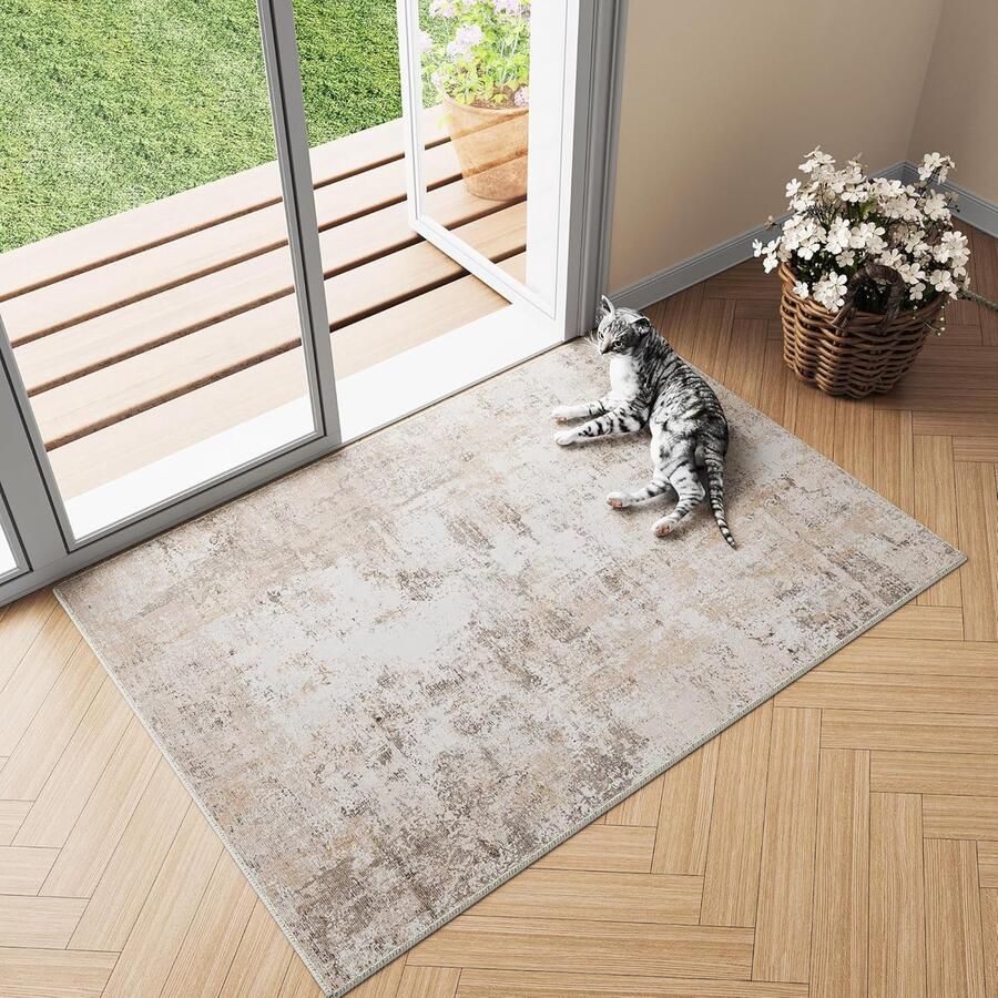Wasbaar klein tapijt modern en antislip 1 stuk beige-grijs 60 x 90 cm