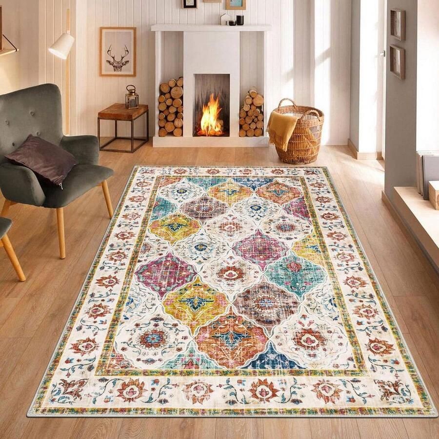 Wasbaar klein vintage vloerkleed met bloemenprint antislip tapijt voor woonkamer slaapkamer deuropening eetkamer keuken