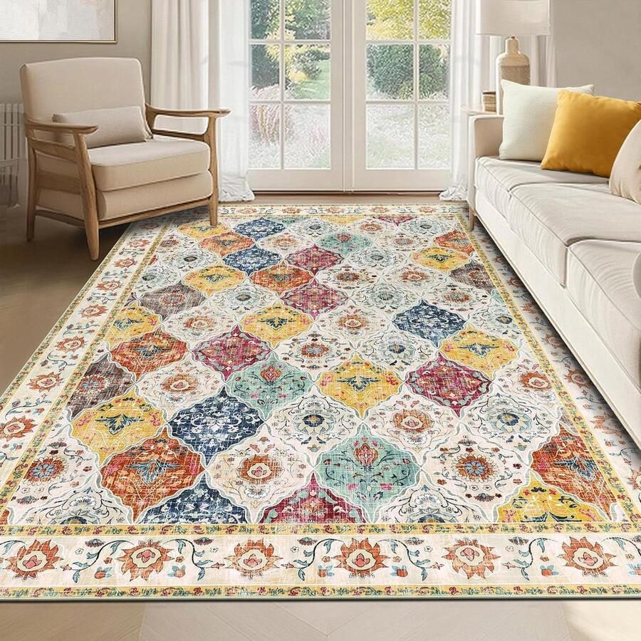 Wasbaar klein vloerkleed antislip vintage tapijt perfect voor woonkamer en slaapkamer bloemenprint