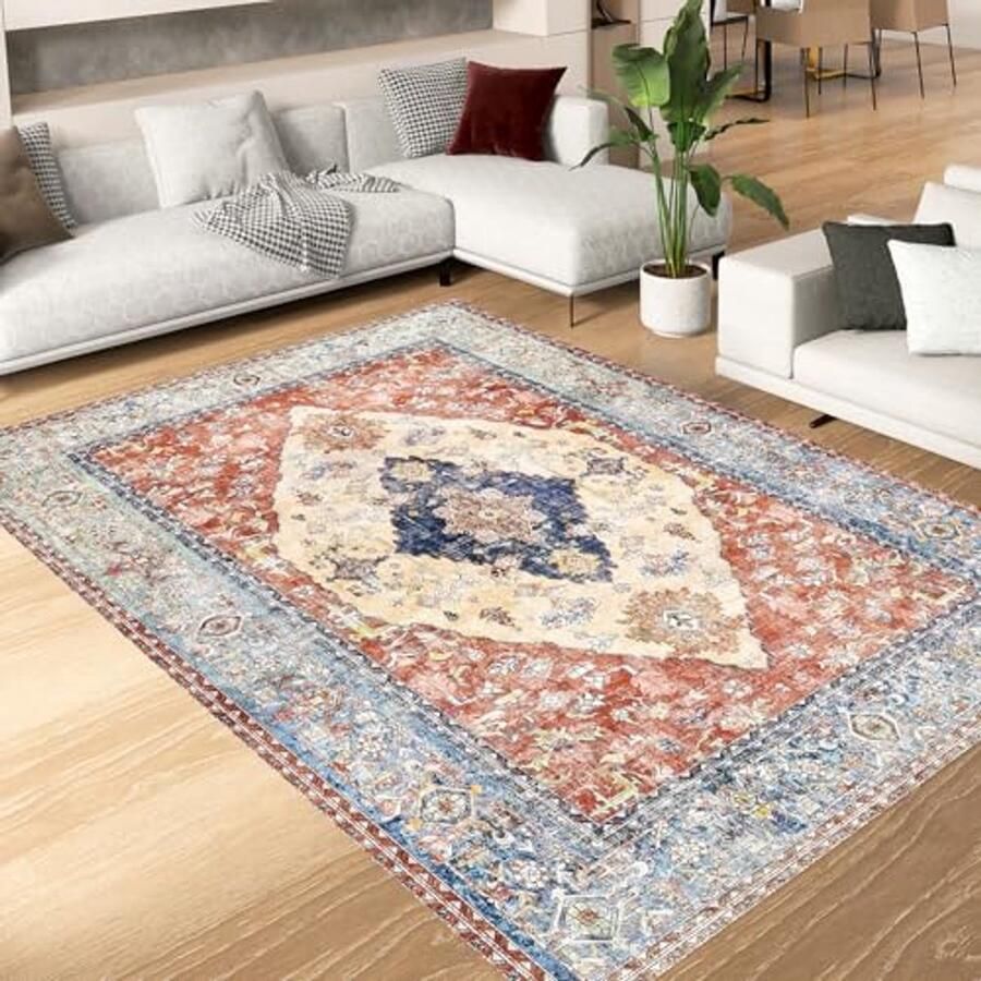 Wasbaar Laagpolig Vloerkleed 140 x 220 cm Antislip Onderhoudsvriendelijk en Duurzaam voor Woonkamer en Slaapkamer