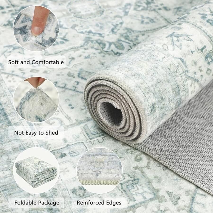 Wasbaar Loper Tapijt Groen Antislip Vloerkleed 80x200cm Kunstwol