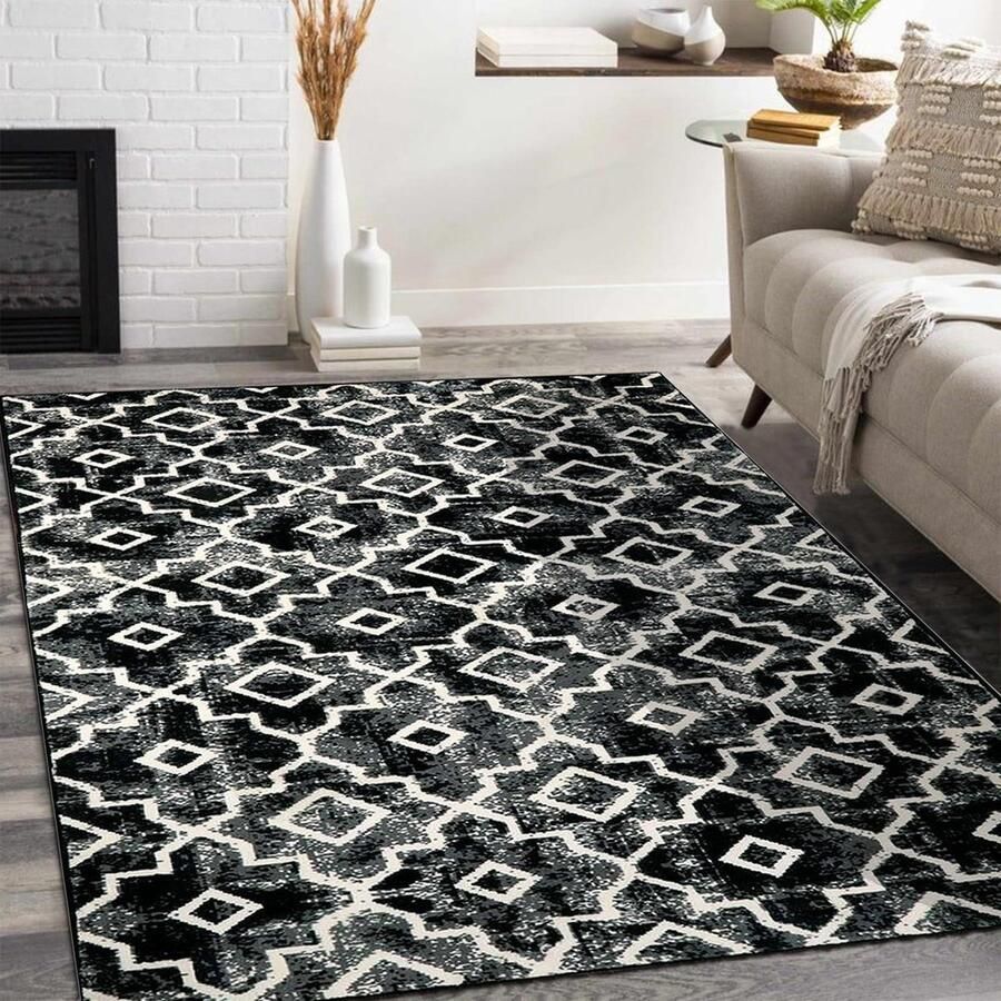 90 x 150 cm Marokkaans antislip wasbaar zacht laagpolig tapijt slaapkamer-zwart