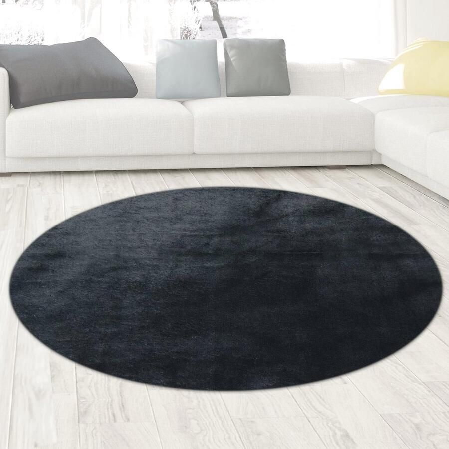Wasbaar rond hoogpolig shaggy tapijt zwart 120 cm