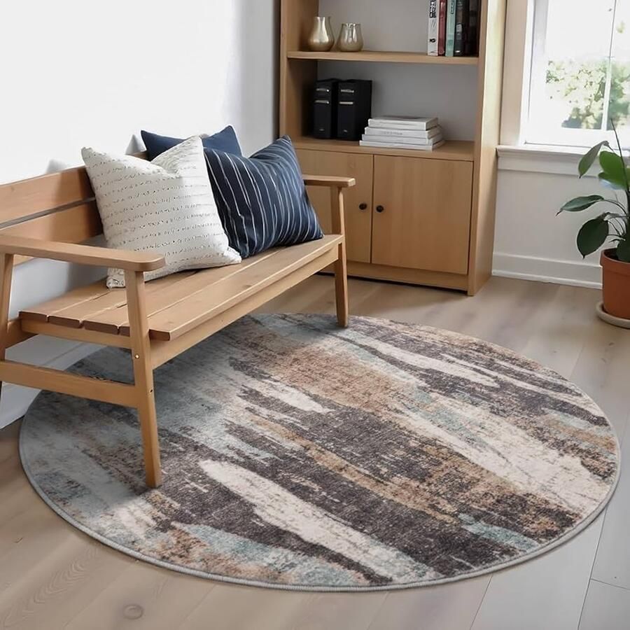 Wasbaar rond vloerkleed bruin microvezel 90 cm