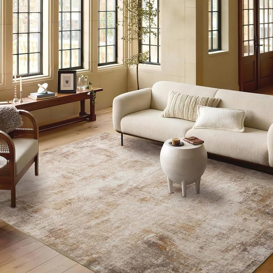 Wasbaar tapijt 160 x 230 cm Dunne en Pluizige Laagpolige Boho Tapijt met Antislip voor Woonkamer Slaapkamer en Eetkamer