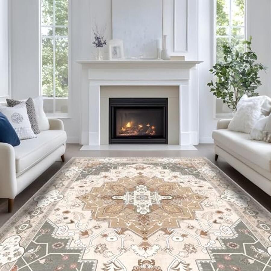 Wasbaar vintage tapijt 140 x 200 cm Laagpolig antislip en kinderveilig