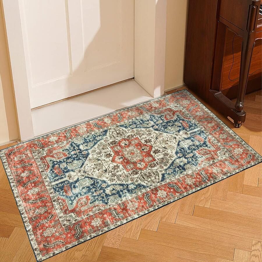 Wasbaar vloerkleed antislip zachte laagpolig 1 stuk oranje 60 x 110 cm