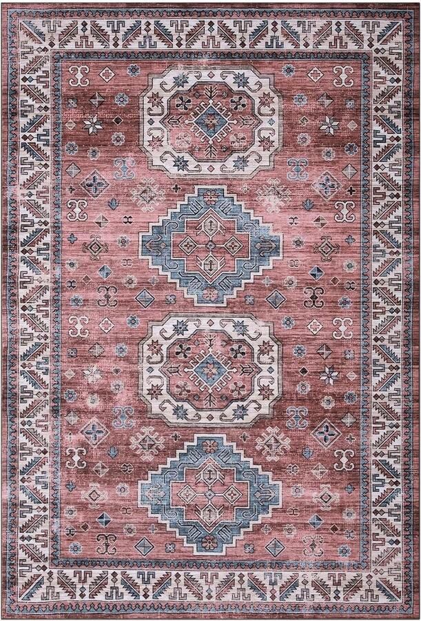 Wasbaar vloerkleed klein boho vintage tribal tapijt voor woonkamer slaapkamer keuken roestig 80 x 150 cm