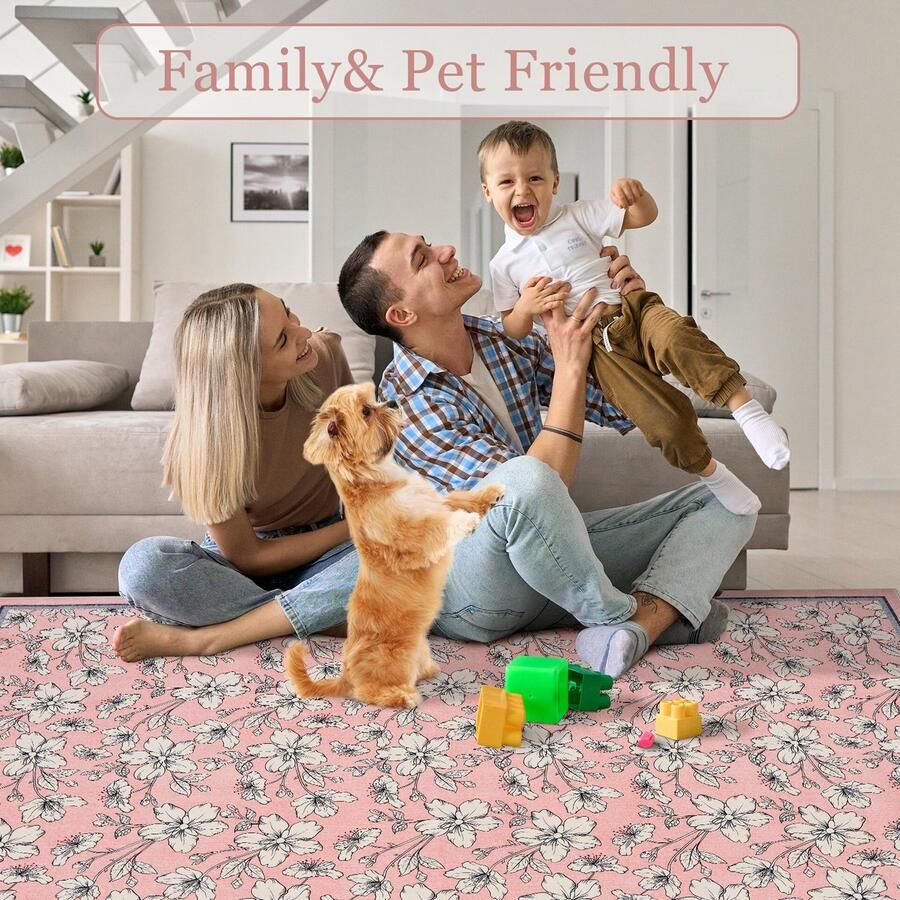 Wasbaar Vloerkleed Modern Laagpolig Tapijt Antislip Zacht Woonkamertapijt – Voor Slaapkamer Woonkamer Keuken of Hal – Roze 80x150 cm