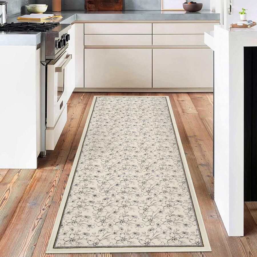 Wasbaar Vloerkleed Modern Laagpolig Tapijt Antislip Zacht Woonkamertapijt – Voor Slaapkamer Woonkamer Keuken of Hal – Beige 80x150 cm
