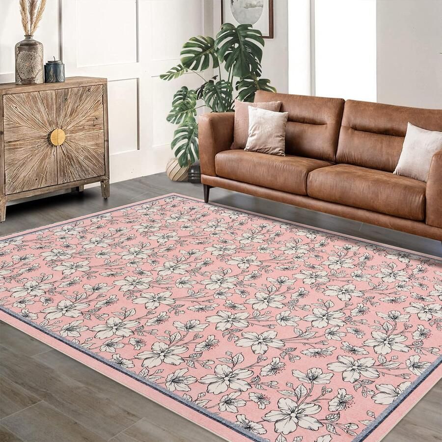 Wasbaar Vloerkleed Modern Laagpolig Tapijt Antislip Zacht Woonkamertapijt – Voor Slaapkamer Woonkamer Keuken of Hal – Roze 160x230 cm