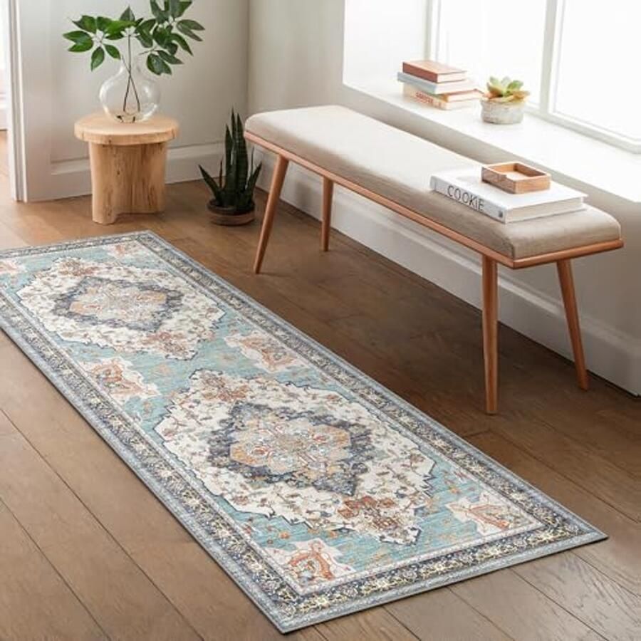 Wasbaar Vloerkleed Vintage Antislip Tapijt voor Woonkamer Slaapkamer Keuken 80x150CM