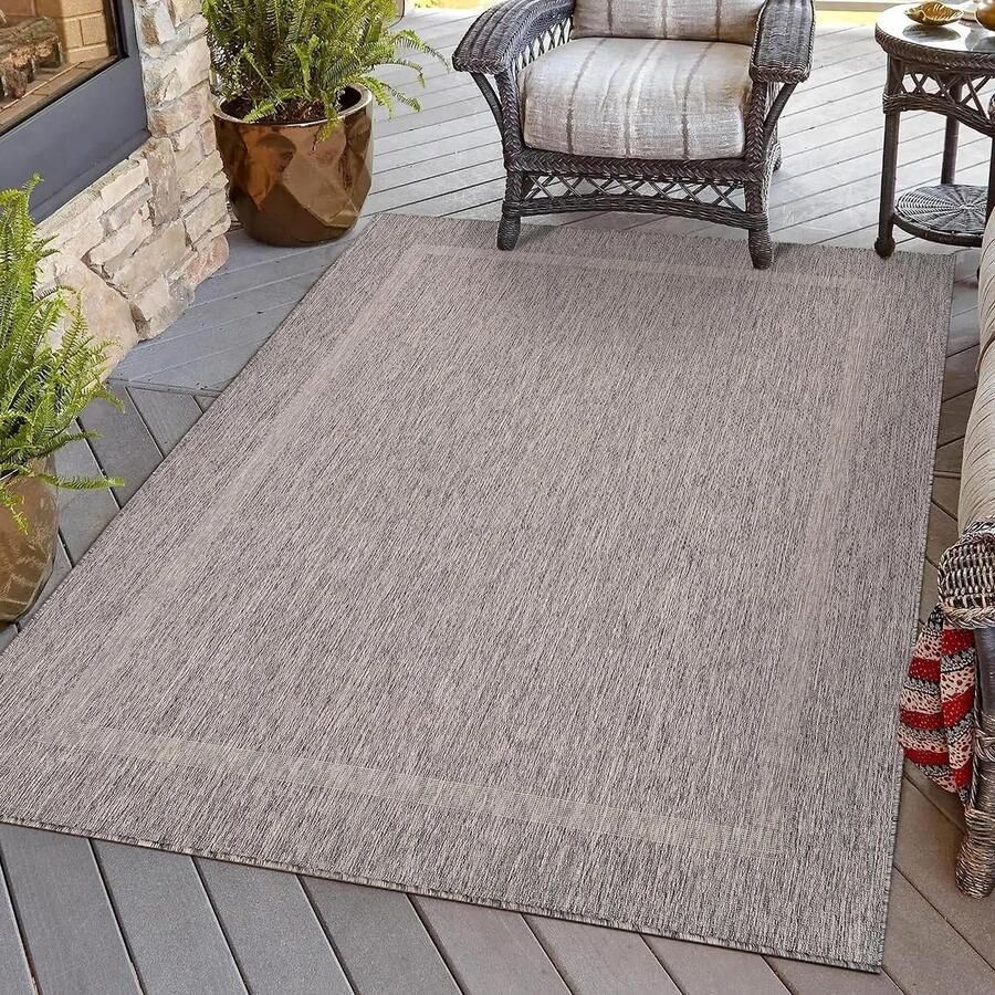 Wasbaar weerbestendig vloerkleed grijs 120 x 170 cm voor binnen en buiten keuken en terras vloerkleed