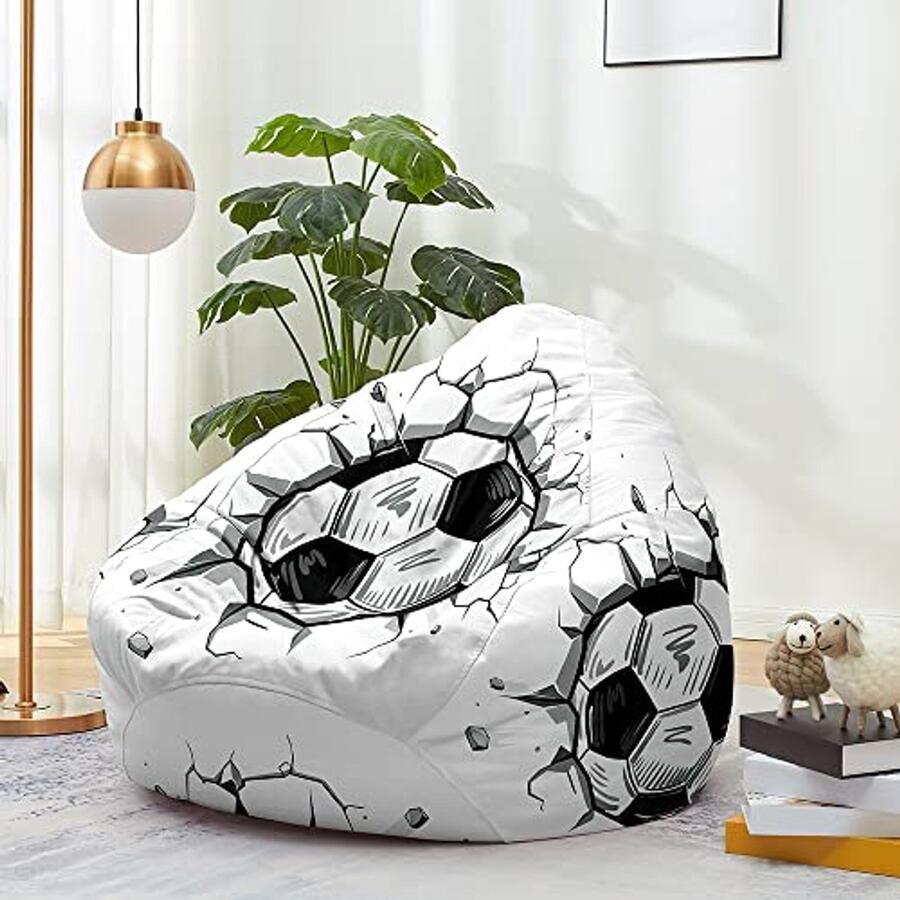 Wasbare 3D Voetbal Zitzak voor Kinderen en Volwassenen Comfortabele Opbergoplossing voor Binnen en Buiten (100 x 120 cm)