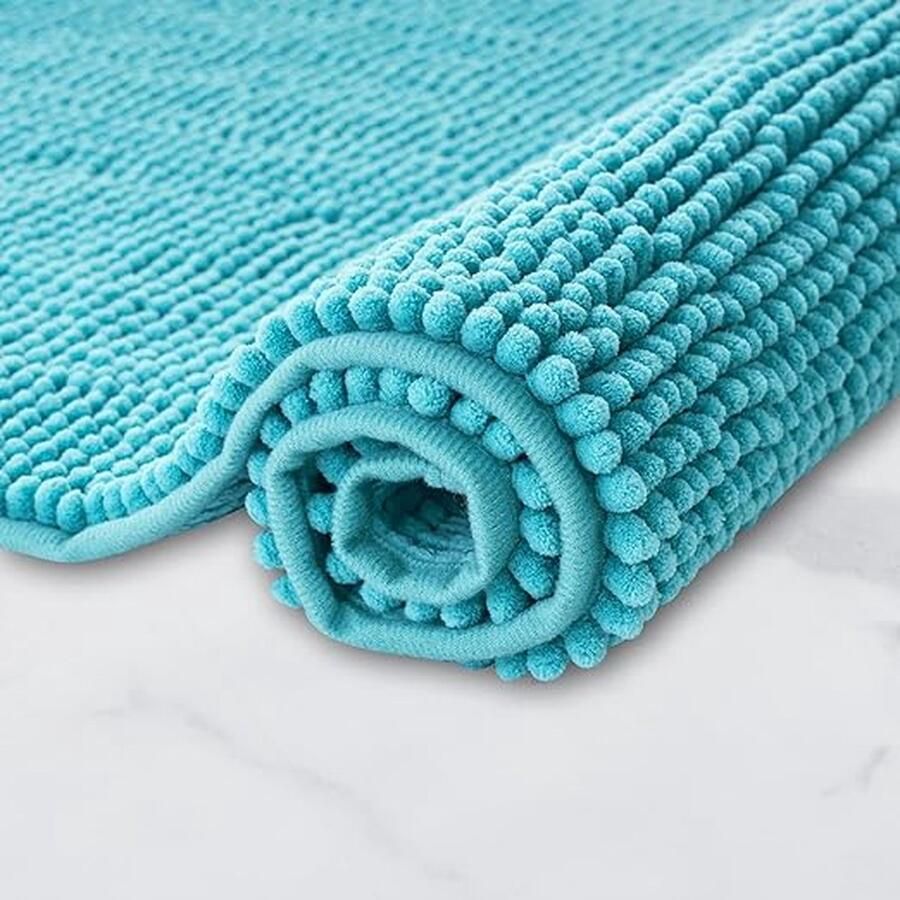 Chenille badmat antislip super absorberend en machinewasbaar voor badkamer douche bad of als wc-mat turquoise 50 x 80 cm