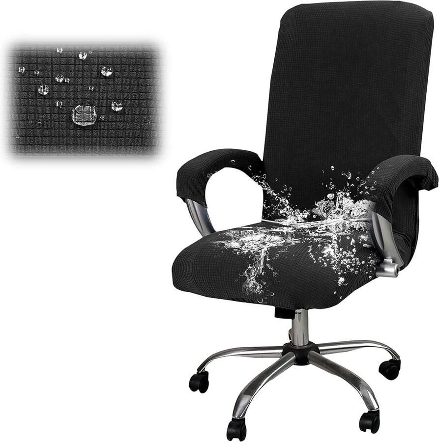 Wasbare elastische stoelhoes voor bureaustoel met armleuning grijs meubelbescherming