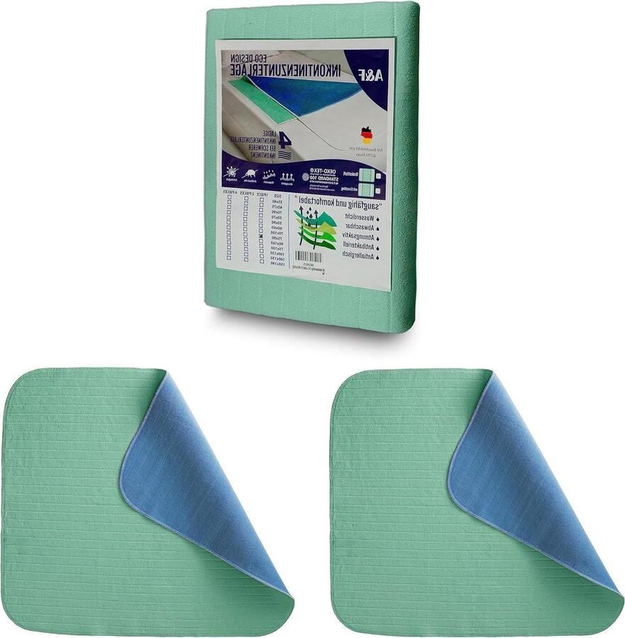 Wasbare incontinentie-oplegger 50 x 70 cm set van 2 4 lagen tot 26280 ml m² zuigkracht wasbare incontinentie-onderlegger wasbare matrasbeschermer voor babybed en kinderbed incontinentie onderlegger